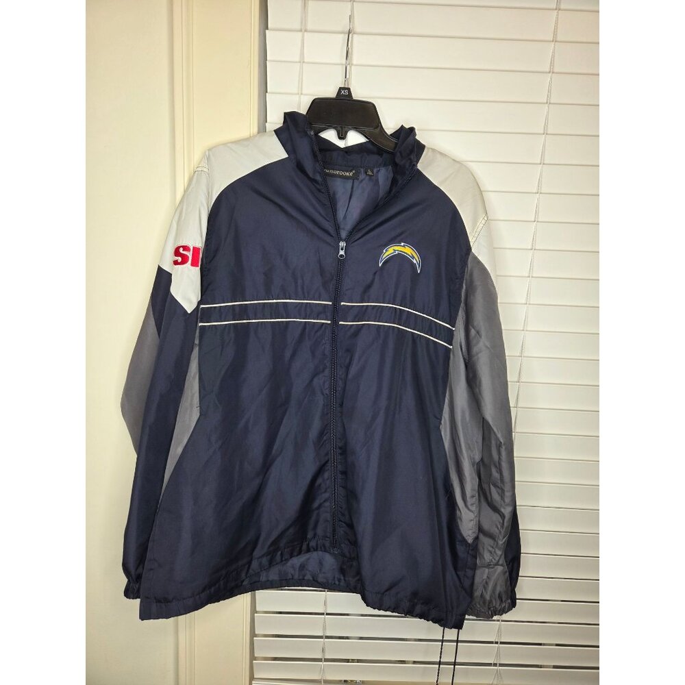 Mens San Diego Chargers Full-Zip Jacket L Navy & Gray Football Windbreaker